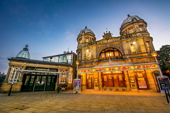 External image of Buxton Opera House in the evening lit up