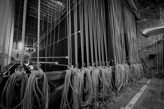Hundreds of ropes tied up back stage to control different parts of the set