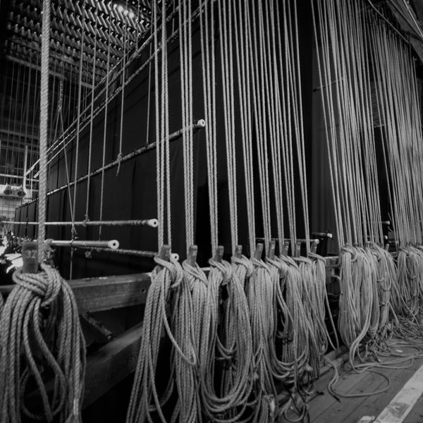 Hundreds of ropes tied up back stage to control different parts of the set