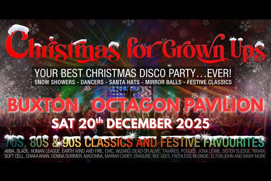 Information about the show in front of a DJ performing to a crowd with snowflakes everywhere.