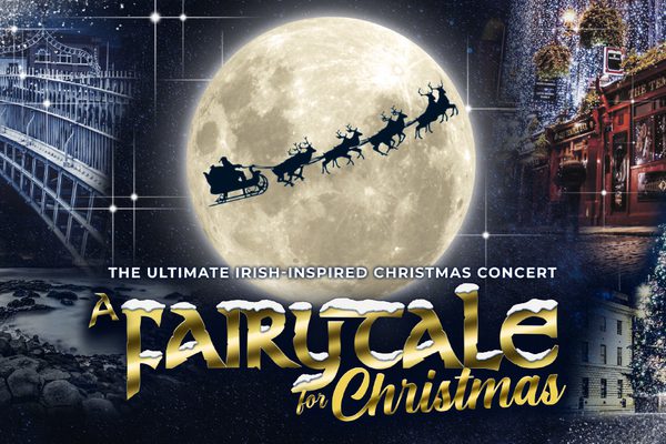 Show poster with shadow of Santa and reindeer flying across the moon