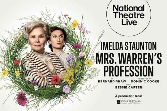 Imelda Staunton and Bessie Carter surrounded by flowers.