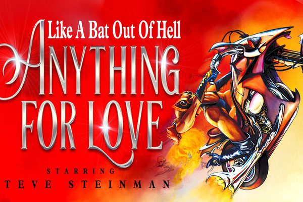 Text saying "Like a bat out of hell: Anything for Love" next to a woman riding a motorcycle.