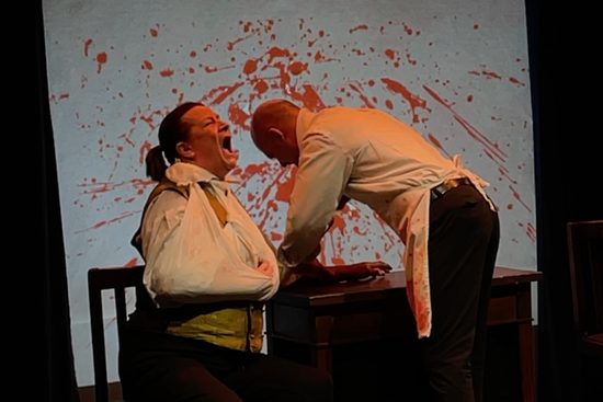 Depiction of an amputation with blood splatters.