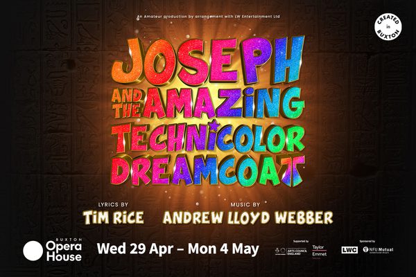 Rainbow coloured writing that reads the title of the show. The background is covered in hieroglyphics etched into stone.