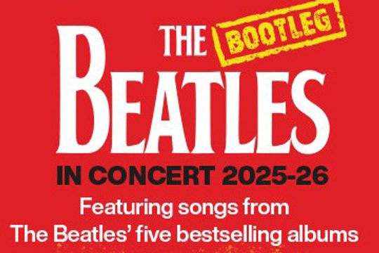White text on a red background that says "The Bootleg Beatles".