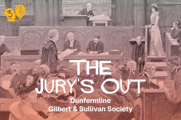 A painted depiction of a courtroom.