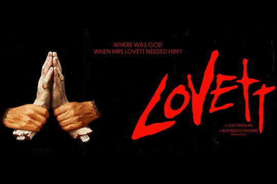 A pair of young hands holding onto the wrists of old hands. Text in red: Lovett.