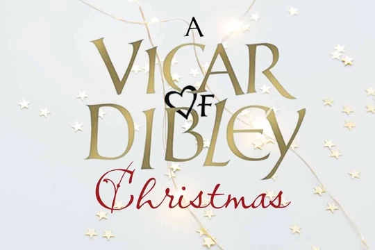 White background with gold text: A Vicar of Dibley Christmas.