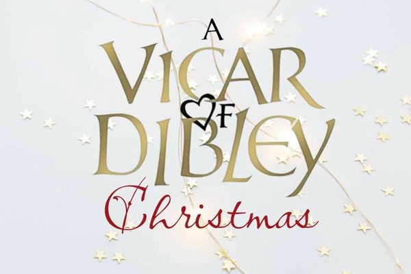 White background with gold text: A Vicar of Dibley Christmas.