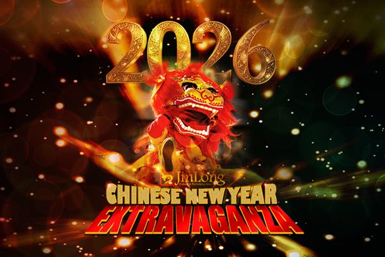 A red and gold dragon surrounded by sparkles.