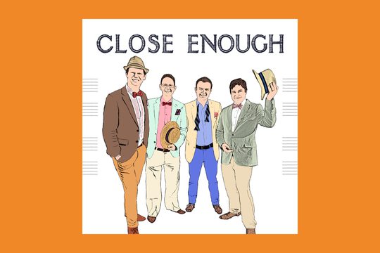 Illustration of three white men wearing colourful suits and straw hats.