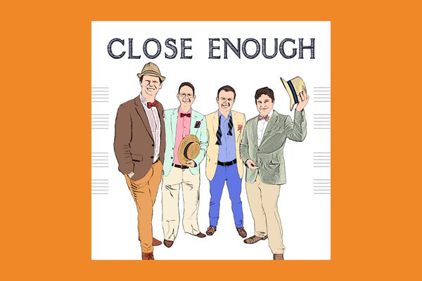 Illustration of three white men wearing colourful suits and straw hats.