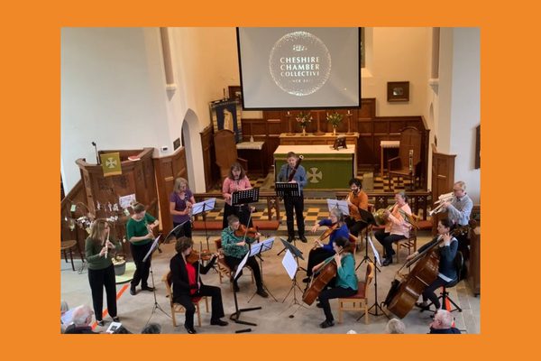 A small orchestra playing in a church.