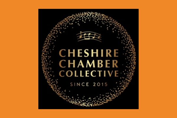 A black background with a gold circle and text: Cheshire Chamber Collective since 2015.