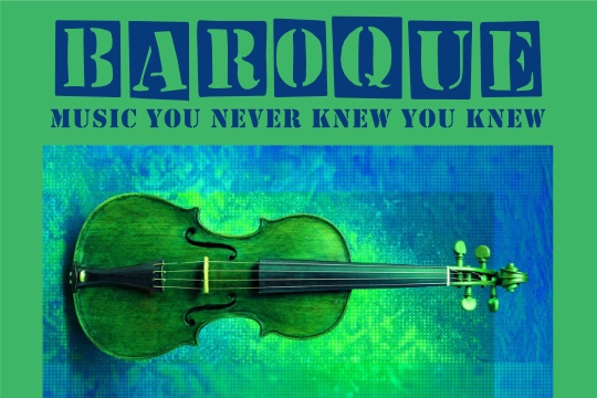 A green background with the title of the show and an image of a violin.