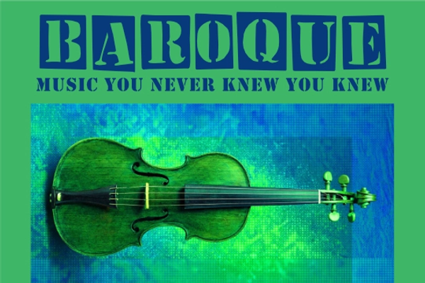 A green background with the title of the show and an image of a violin.