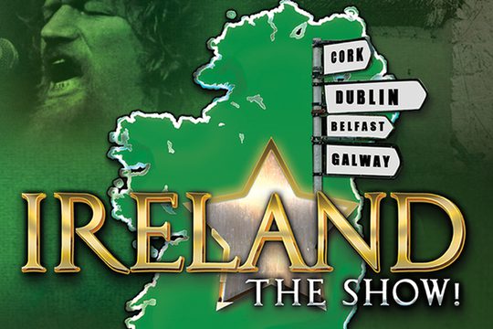 Show graphic, a map of Ireland with a star and sign post to Cork, Dublin, Belfast and Galway