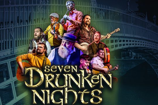 Seven Drunken nights artwork, collage of the band