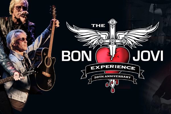 A collage of three images of Bon Jovi singing and playing the guitar