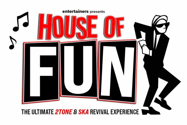 A cartoon image of a man in a black suit and hat dancing. Text reads House of Fun.