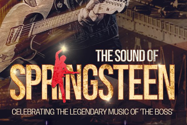 A man plays an electric guitar. Gold text: The Sound of Springsteen.