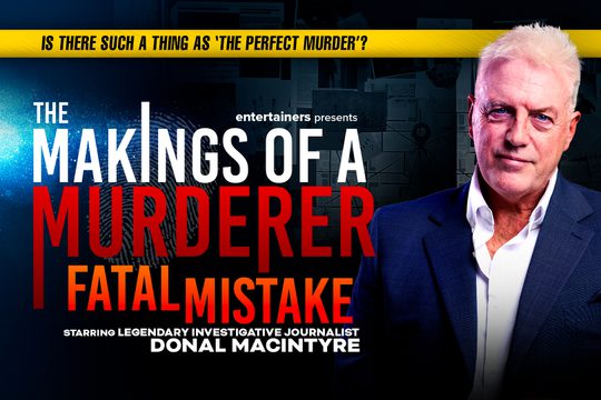 White man with white hair wears a white shirt and navy blue suit jacket. Next to him the title treatment: Makings if a murderer